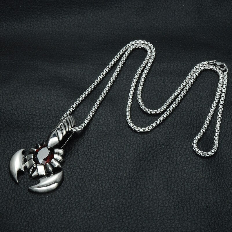Scorpion Shape Pendant Necklace Men's Necklace Bohemian Red Crystal Inlaid Necklace Sliding Pendant Accessories Party Jewelry