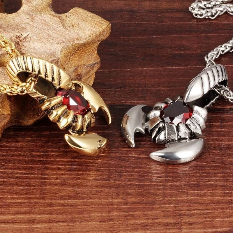 Scorpion Shape Pendant Necklace Men's Necklace Bohemian Red Crystal Inlaid Necklace Sliding Pendant Accessories Party Jewelry