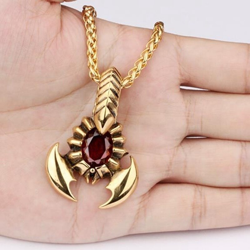 Scorpion Shape Pendant Necklace Men's Necklace Bohemian Red Crystal Inlaid Necklace Sliding Pendant Accessories Party Jewelry