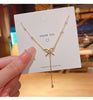 Women's Jewelry Stainless Steel Chain Necklace Gold Bow Long Chain Tassel Choker Necklace Exquisite Clavicle Chain