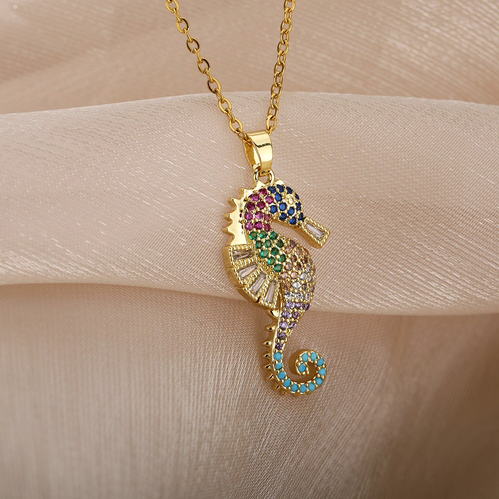 Sea Horse Pendant Necklace For Women Stainless Steel Gold  Color Necklaces 2023 Trend Couple Aesthetic Jewerly collares
