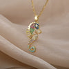 Sea Horse Pendant Necklace For Women Stainless Steel Gold  Color Necklaces 2023 Trend Couple Aesthetic Jewerly collares
