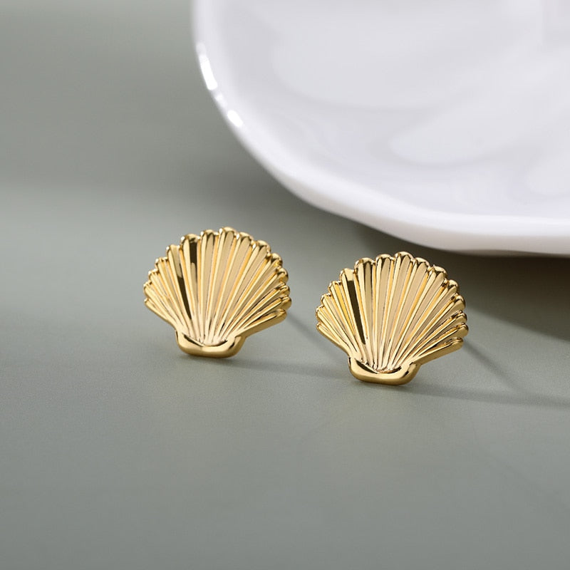 Sea Shell Stud Earrings For Women Stainless Steel Gold Color Shell Statement Earrings 2023 Trend Female Beach Jewelry