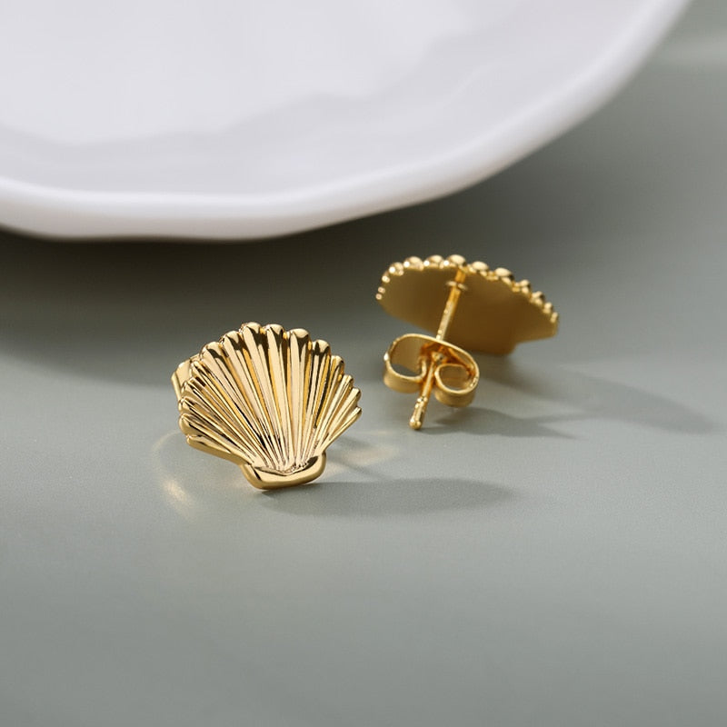 Sea Shell Stud Earrings For Women Stainless Steel Gold Color Shell Statement Earrings 2023 Trend Female Beach Jewelry