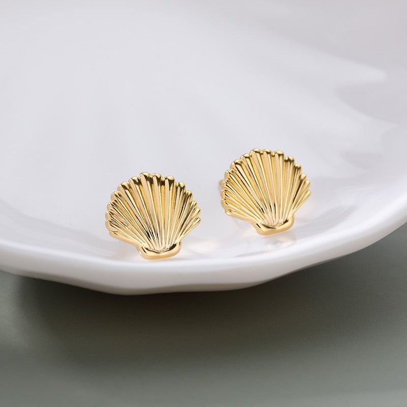 Sea Shell Stud Earrings For Women Stainless Steel Gold Color Shell Statement Earrings 2023 Trend Female Beach Jewelry