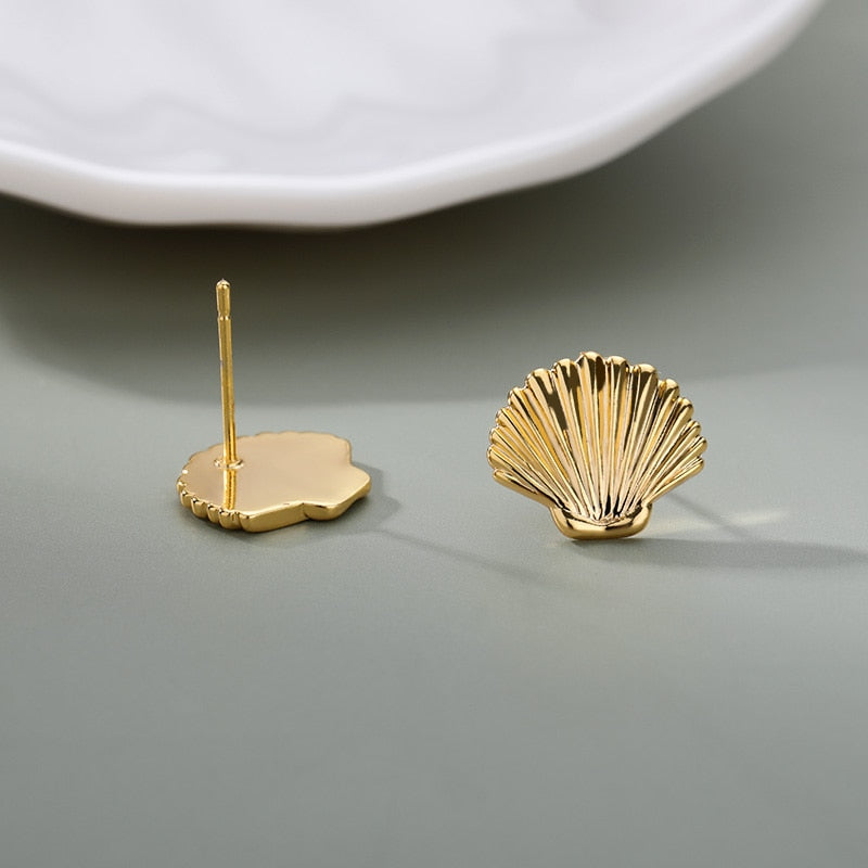 Sea Shell Stud Earrings For Women Stainless Steel Gold Color Shell Statement Earrings 2023 Trend Female Beach Jewelry