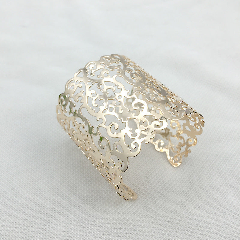 Black Color Geometric Cuff Bangle Hollow Design Alloy Charm Bracelet Statement Jewelry For Women Gift 3 colors