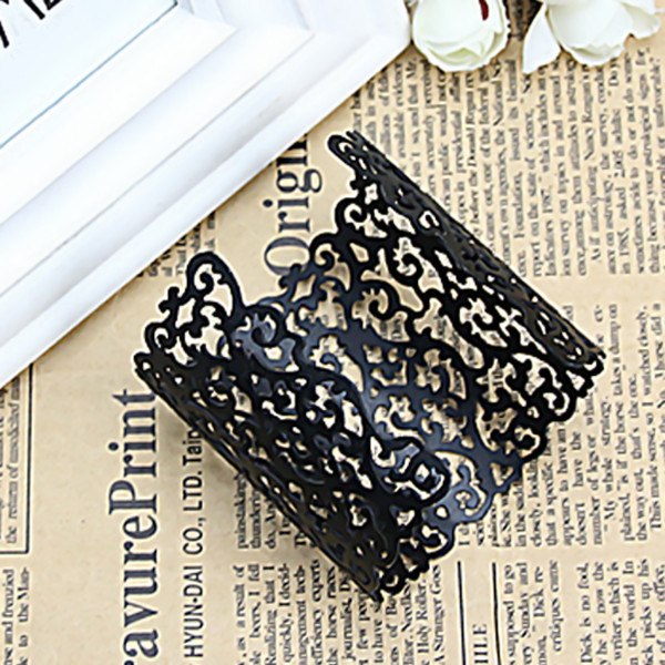 Black Color Geometric Cuff Bangle Hollow Design Alloy Charm Bracelet Statement Jewelry For Women Gift 3 colors