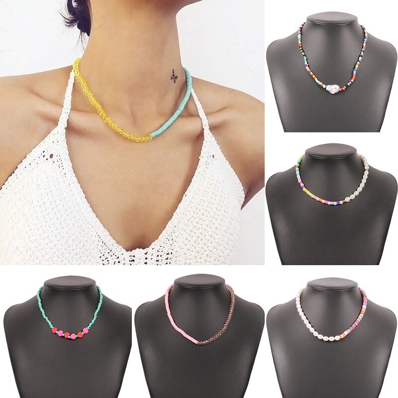 Seed Beads Necklace For Women Trendy Bohemian Colorful Handmade Beaded Choker Female Clavicle Pearl Harajuku Collar Jewelry Gift