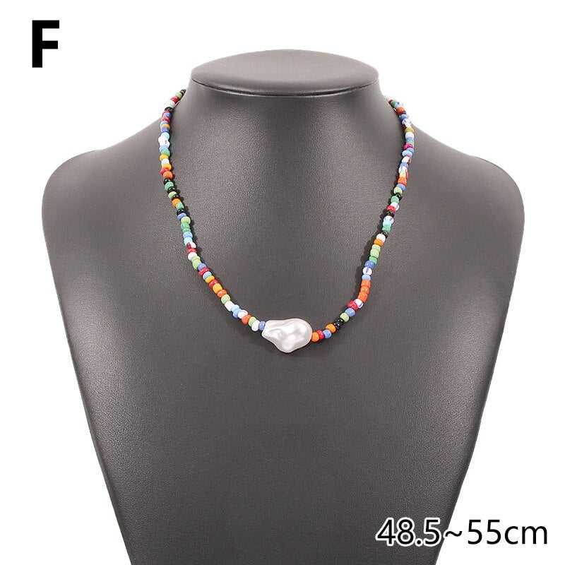 Seed Beads Necklace For Women Trendy Bohemian Colorful Handmade Beaded Choker Female Clavicle Pearl Harajuku Collar Jewelry Gift