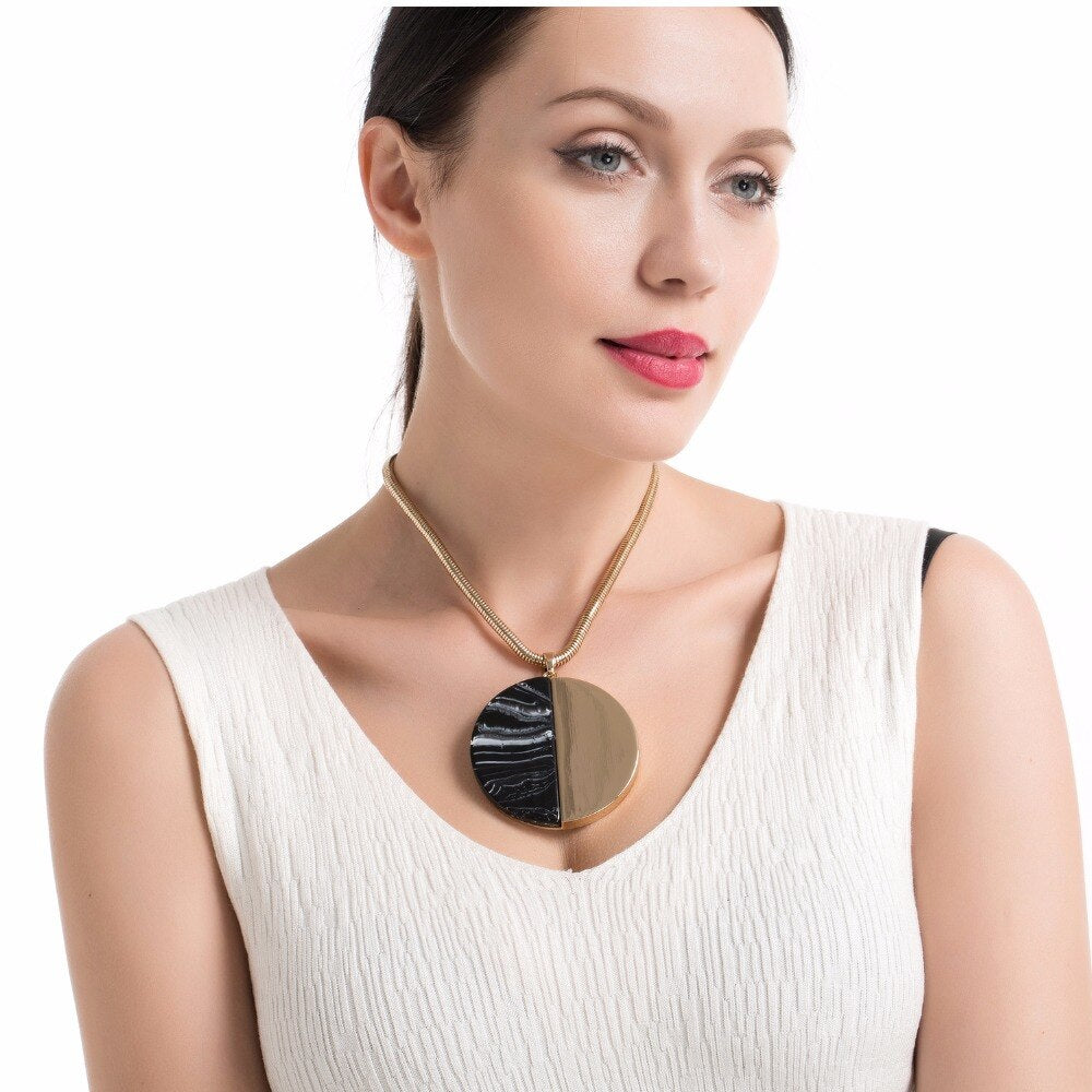 Semicircle Marble Semicircle Alloy Pendant Long Chain Necklaces For Women Necklace Clavicle Kolye Choker Colar