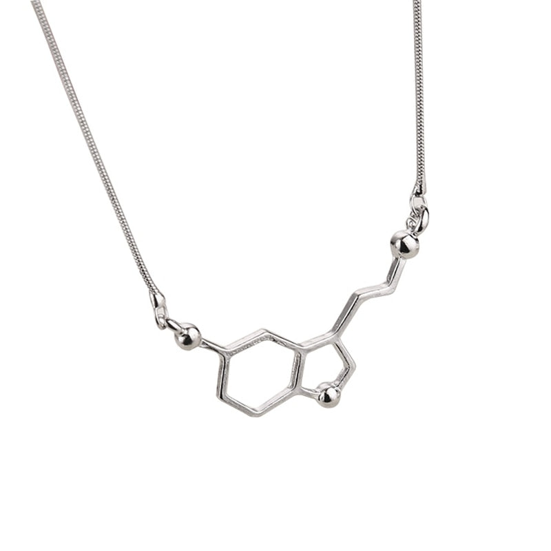 Serotonin Molecule Pendants Necklace For Women Chemistry Chokers Collar Elegant Simple Silver Color Necklace Freeshipping