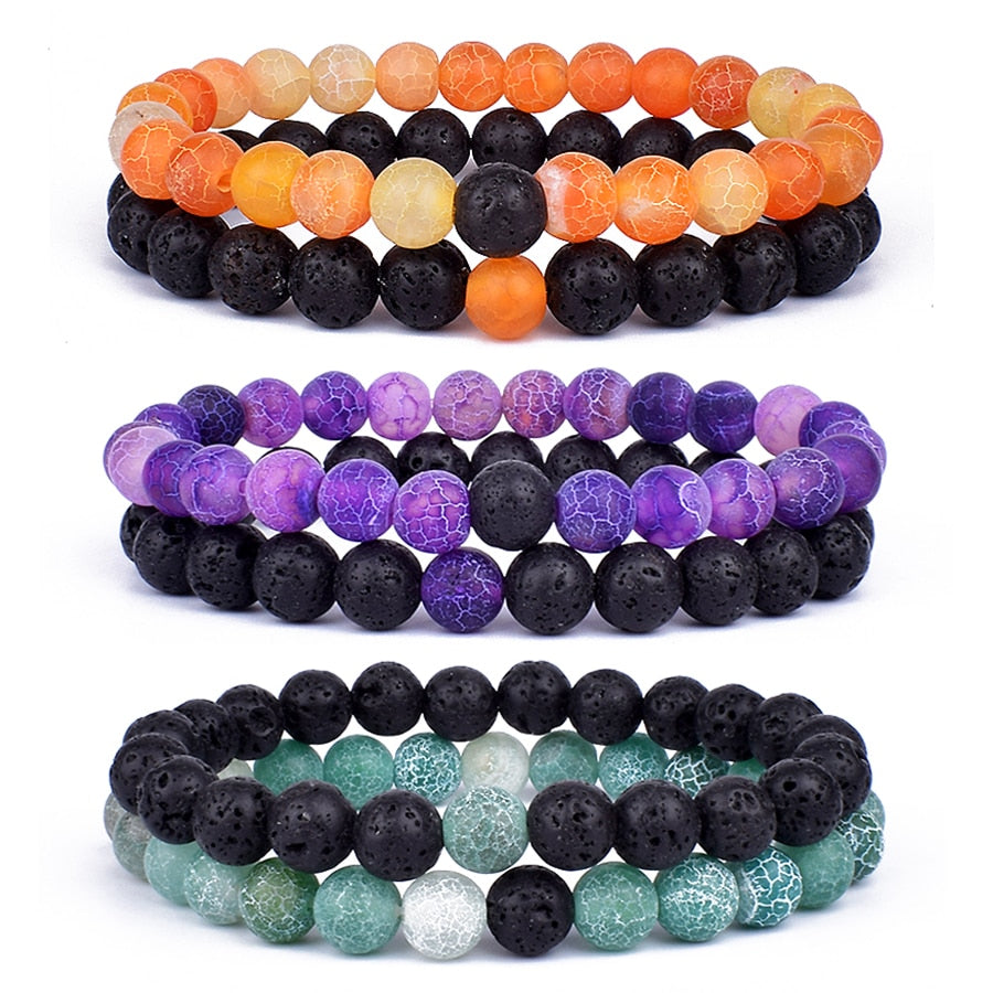 Set Bracelet Couples Distance Black White Natural Lava Stone Tiger Eye Beaded Yoga Bracelets for Men Women Elastic Rope Jewelry