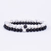 Set Bracelet Couples Distance Black White Natural Lava Stone Tiger Eye Beaded Yoga Bracelets for Men Women Elastic Rope Jewelry