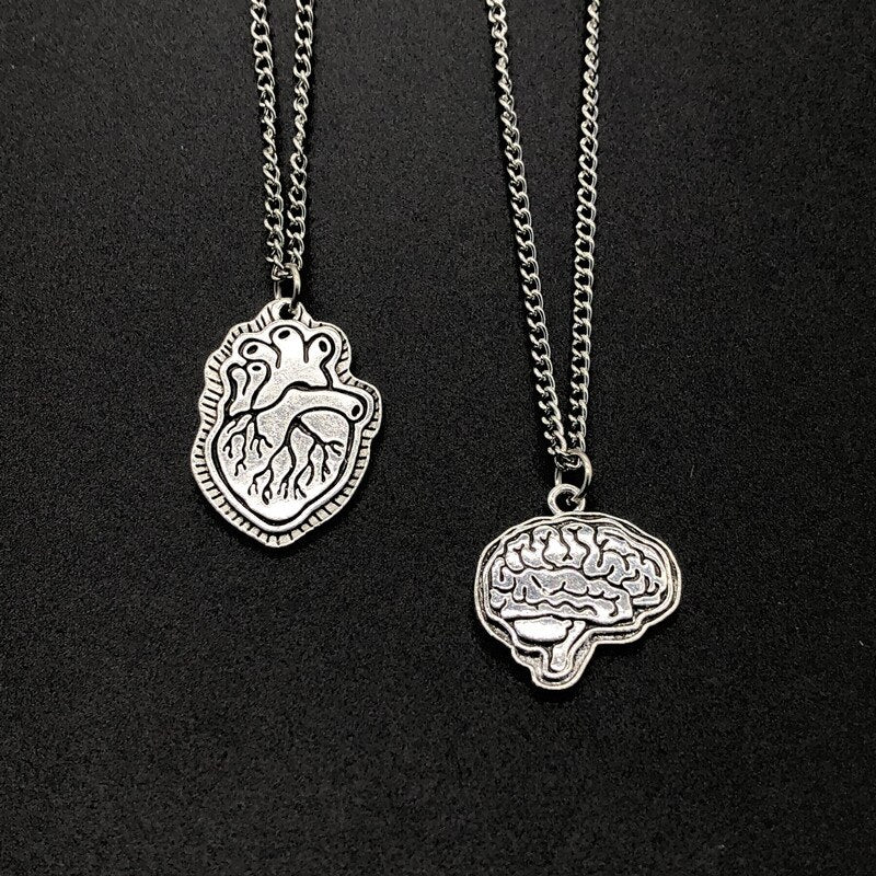 Set of 2 Necklace Brain and Heart Pendant Brain Heart Necklace Friends
