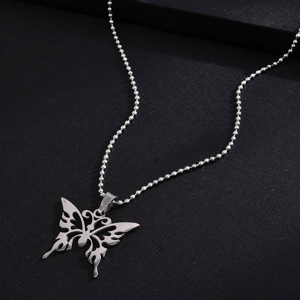Sexy Butterfly Pendant Necklace Stainless Steel Goth Jewelry Men Women Necklace Punk Commemorate Costume Jewelry