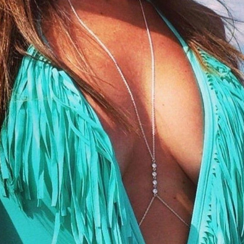 Sexy Chest Chain Female Bikini Cross Waist Abdomen Harness Chain Nightclub Bungee Necklace Long Necklace Necklace Accessories