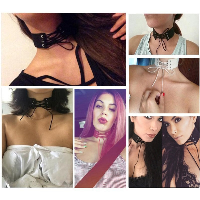 Sexy Harajuku Lace Up Anime Jewelry Velvet Leather Vintage Punk Gothic Choker Necklace for Women Girl Jewelry Gift