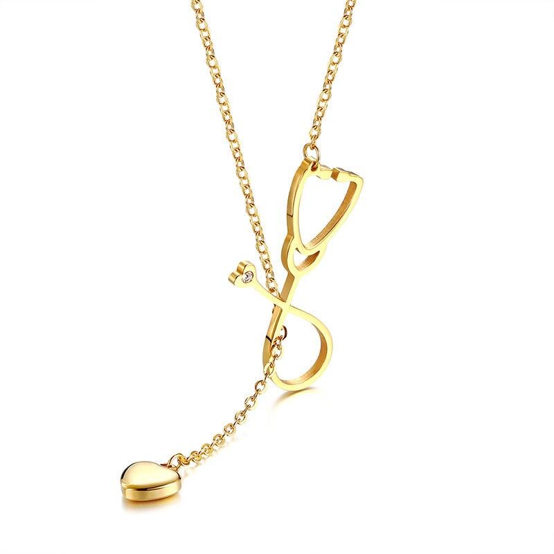 Sexy Heart Charm Stethoscope Hoop Closure Necklace for Women Stainless Steel Pendant Elegant Female Lady Party Jewelry