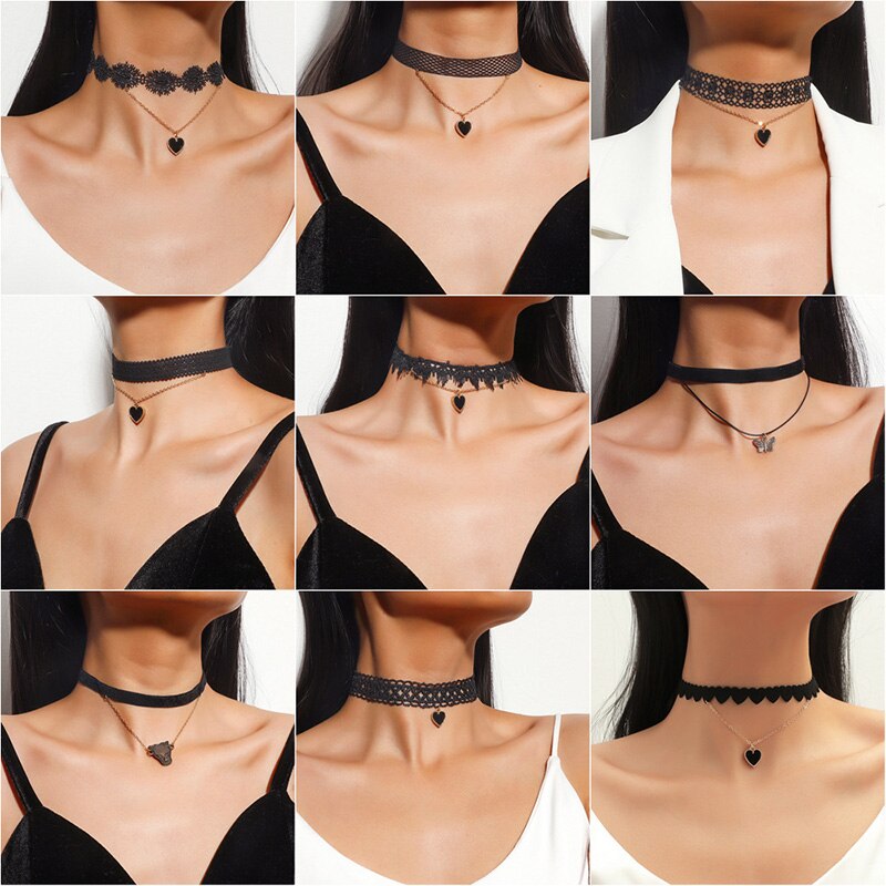 Sexy Lace Vintage Choker Necklace for Women Collar Torques Neck Jewelry Black Boho Yin Yang Pendant Necklaces Charm Gothic