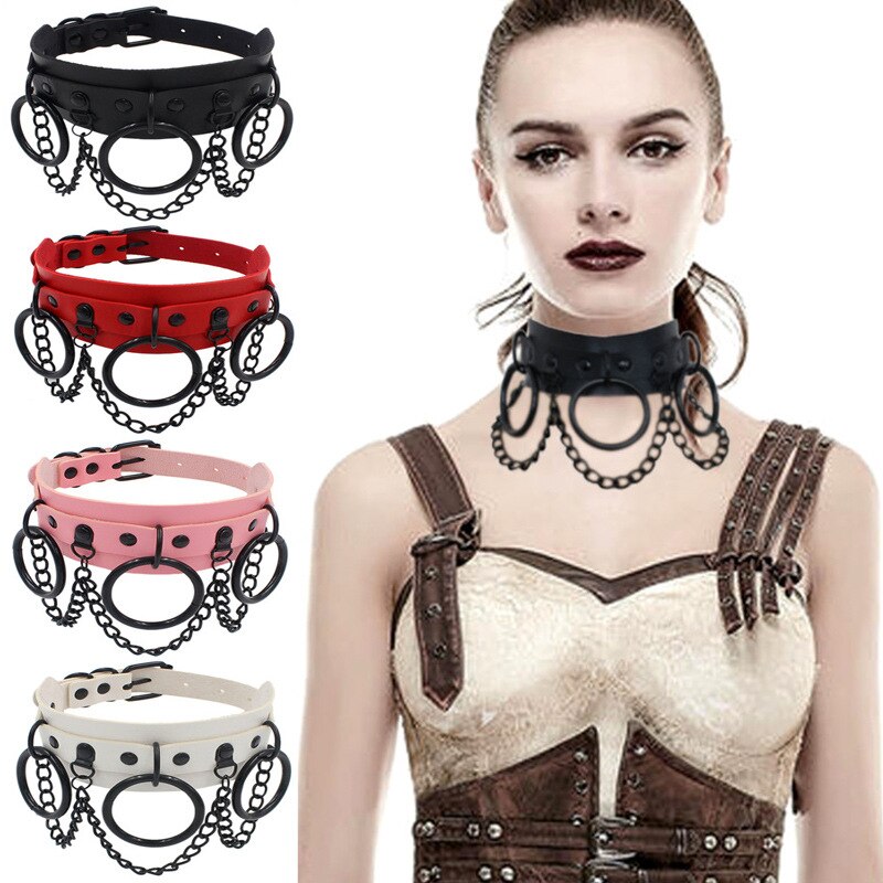 Sexy PU Leather Collar Necklace O-ring Neck Chain Punk Gothic Clavicle Chain Harajuku Choker Necklaces Party Nightclub