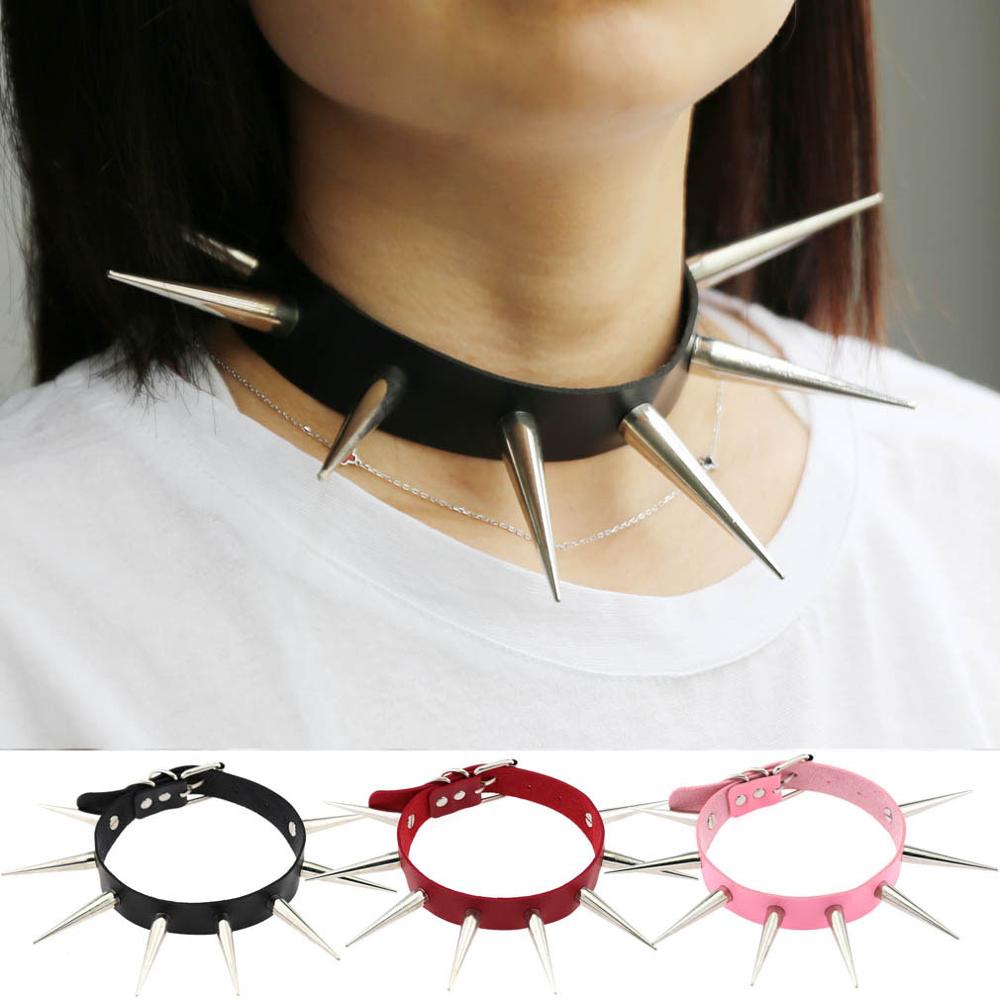 Sexy Punk Big Spiked Rivets Rock Gothic Chokers Women Leather Spike Rivet Stud Collar Choker Necklace Statement Emo Rave Jewelry