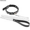 Sexy Rivet Alternative Metal PU Leather Collar Lead Chain Bell Choker Slave Costume BDSM Bondage Necklace Neckband Sex Toys