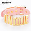 Sexy Unique Choker Gold  Metal Collar Handmade BDSM 35MM Big Words PU Leather Buckle Collar Fetish Necklace Women