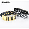 Sexy Unique Choker Gold  Metal Collar Handmade BDSM 35MM Big Words PU Leather Buckle Collar Fetish Necklace Women