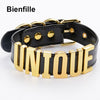 Sexy Unique Choker Gold  Metal Collar Handmade BDSM 35MM Big Words PU Leather Buckle Collar Fetish Necklace Women