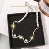 Sexy Wave Simulated Pearl Choker Necklace Women Wedding Trendy Shining Rhinestone Collares Pendants Elegant Birthday Bijoux