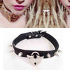 Sexy Women Girl Pastel Goth Handmade Leather Collar Lockable Heart Choker Locket Lock Necklace