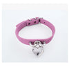 Sexy Women Girl Pastel Goth Handmade Leather Collar Lockable Heart Choker Locket Lock Necklace