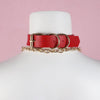 Sexy Women Red PU Leather Metal Chain Slave Traction Rope Punk Collar Choker Necklace Handmade Jewelry Accessories
