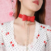 Sexy Women Red PU Leather Metal Chain Slave Traction Rope Punk Collar Choker Necklace Handmade Jewelry Accessories