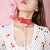 Sexy Women Red PU Leather Metal Chain Slave Traction Rope Punk Collar Choker Necklace Handmade Jewelry Accessories