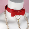 Sexy Women Red PU Leather Metal Chain Slave Traction Rope Punk Collar Choker Necklace Handmade Jewelry Accessories