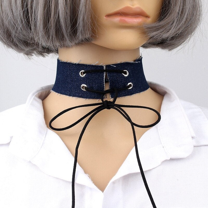 Sexy original lodgings lace women's Punk Gothic Necklace retro wide denim Necklace Beach Party bow neck chain denim Necklace