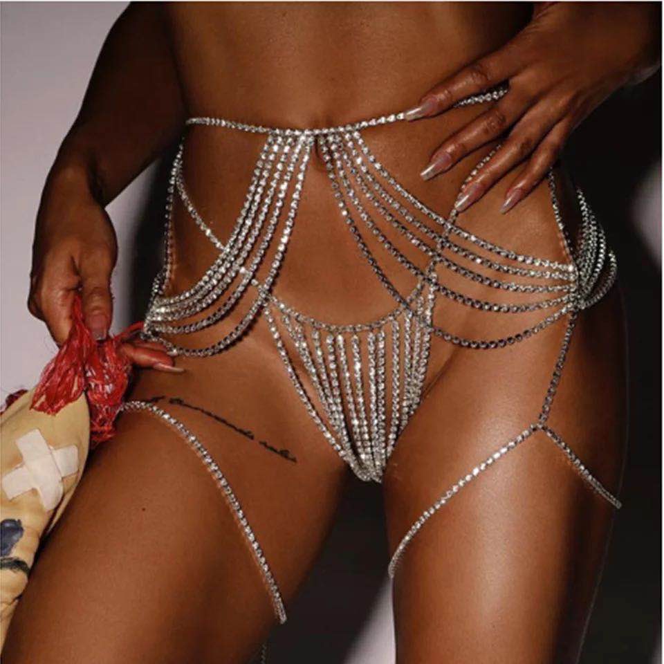 Tassel Crystal Chain Underwear Women Sexy Body  