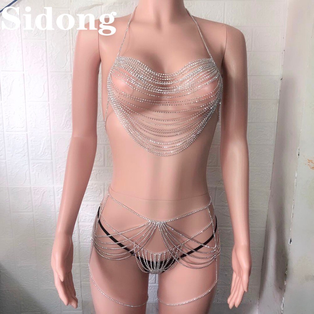 Tassel Crystal Bralette Set Bikini Top Body Chain Bra Colar Para Mulheres  Roupa Interior Strass Body Jewelry Sexy Thong Calcinhas T2008389297 De  $121,67