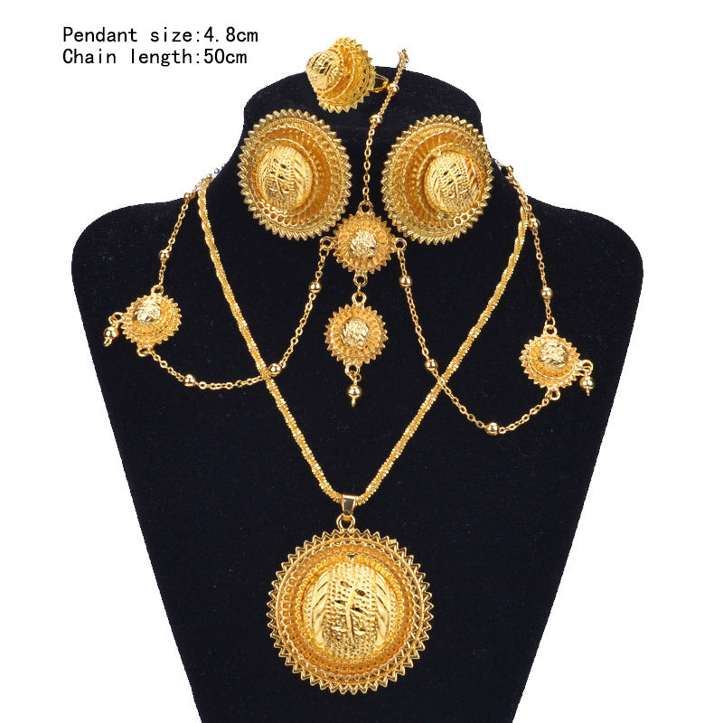 African Gold Sets Ethiopian Bridal Jewelry Habasha Style Wedding Pure Gold Color Set Nigeria Eritrea Kenya Hot A30034