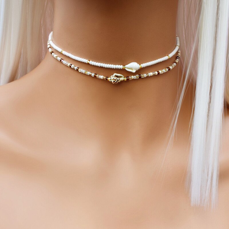 Shell Choker Necklace, Beach Chokers, White Chokers Necklace, Choker Collar, Boho Choker, Bohemian Mermaid Bridal Choker