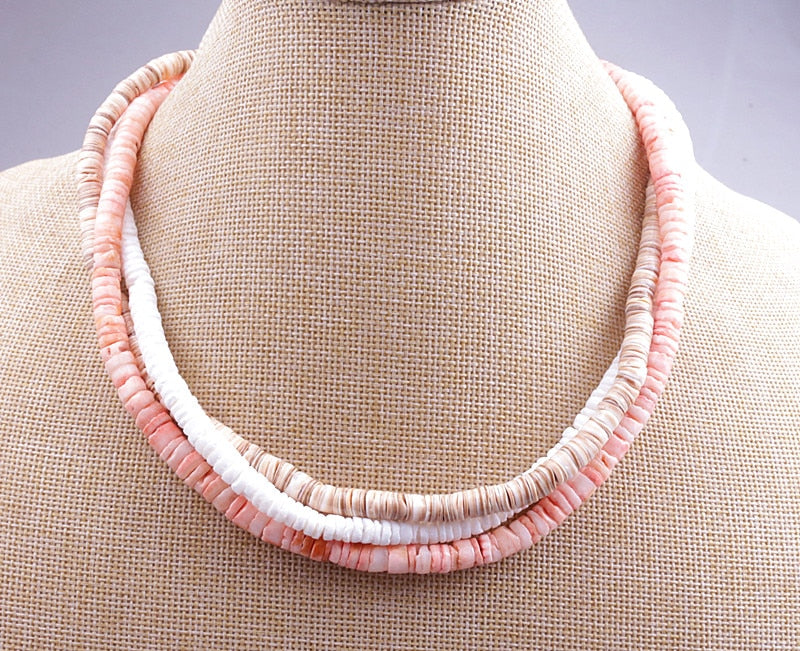 Shell Necklace for Men & Women,Real Seashell Necklaces with Round Clam Chip Shell Beads, Hawaiian Surfer Jewelry