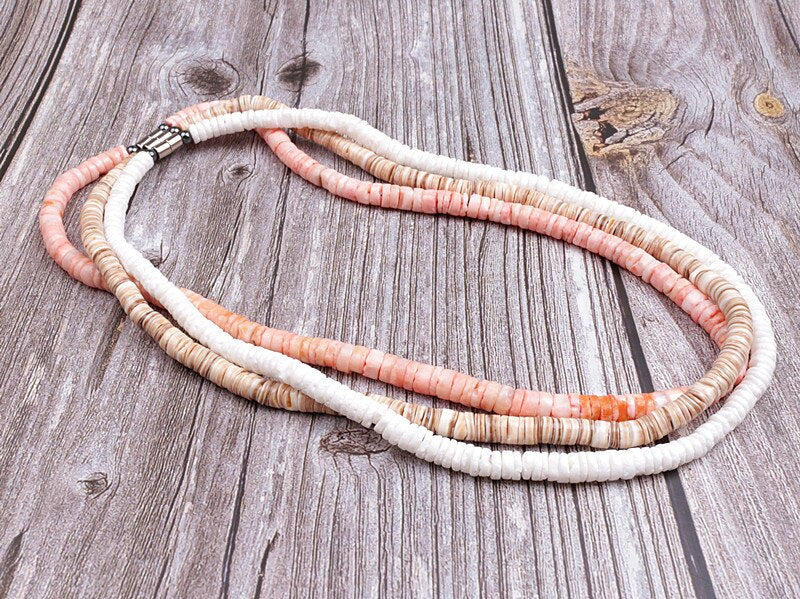 Shell Necklace for Men & Women,Real Seashell Necklaces with Round Clam Chip Shell Beads, Hawaiian Surfer Jewelry