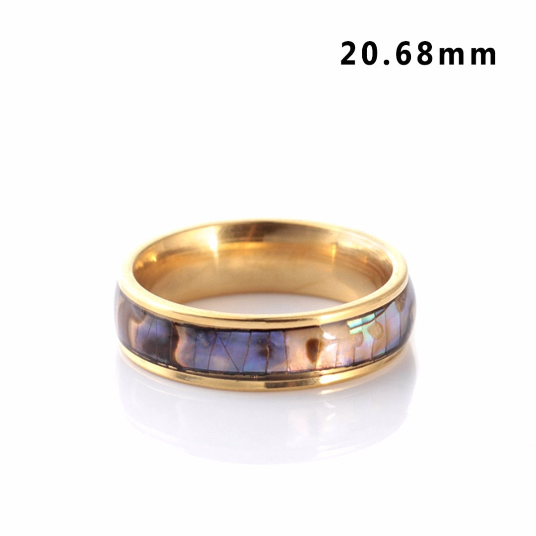 Abalone Shell Stainless Steel Finger Rings Wedding Bands for Men Women Comfort Fit Size 6-12 Lovers Couple's Ring