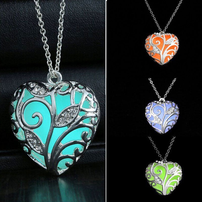 Unisex Luminous Necklaces Vintage Glow in the Dark Pendant Locket Love Heart Necklace For Women Jewelry Accessories