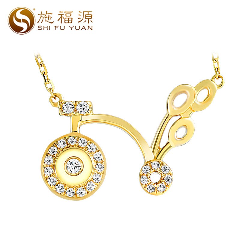 brand counter genuine necklace solid 18k yellow gold 0.118ct diamond pendant necklace bike Trendy style fine jewelry