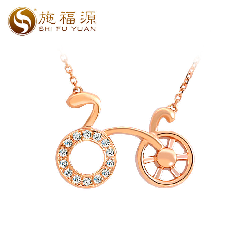 necklace 18k rose gold 0.078ct natural diamond bicycle shape Trendy necklace for women   fine jewelry S05334P