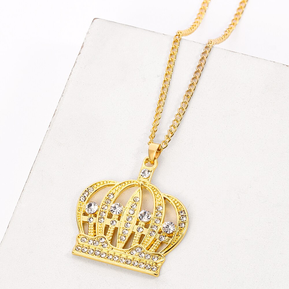 Shine King Crown Rhinestone Necklace Hip-hop Charm For Man Women Bar Rock Collar Necklace Cool Jewelry Accessories