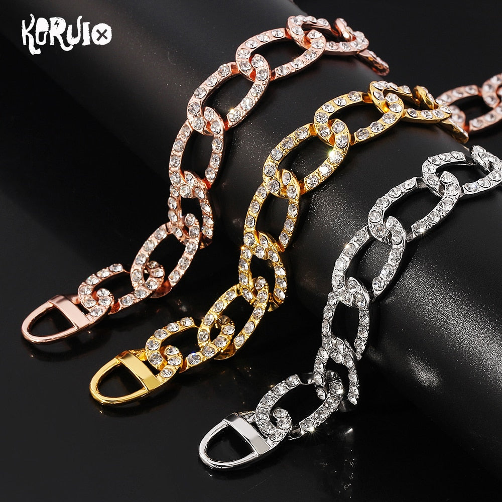 Shine Rhinestone Heavy Hip-hop Iced Out Paved Necklace Curb 40cm Cuban Chain Choker For Man Women Rapper Chic Jewelry Gift